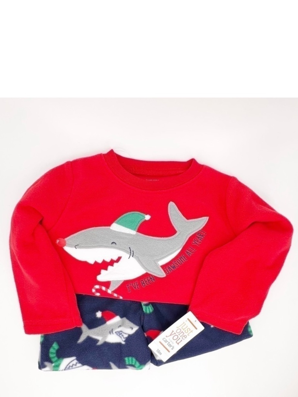 Christmas Shark Fleece Pajamas Set Carter’s Just One You Red Blue New NWT